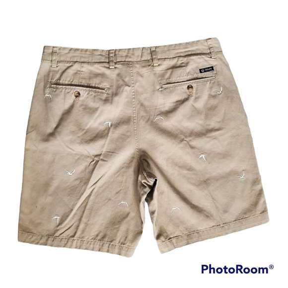 CHAPS Men's Embroidered White Seagulls Flat Front Chino Shorts Khaki Size 36 - Picture 3 of 13